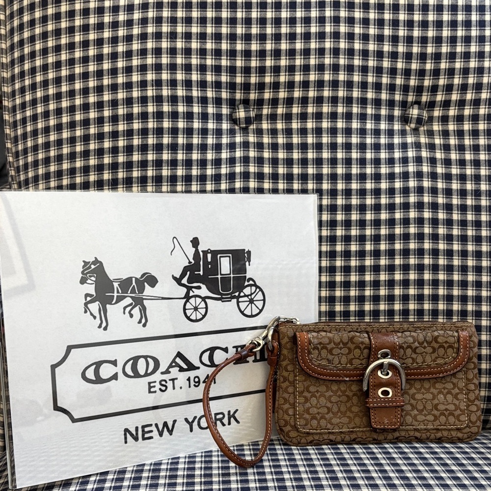 Coach Tan and Brown Signature Wristlet